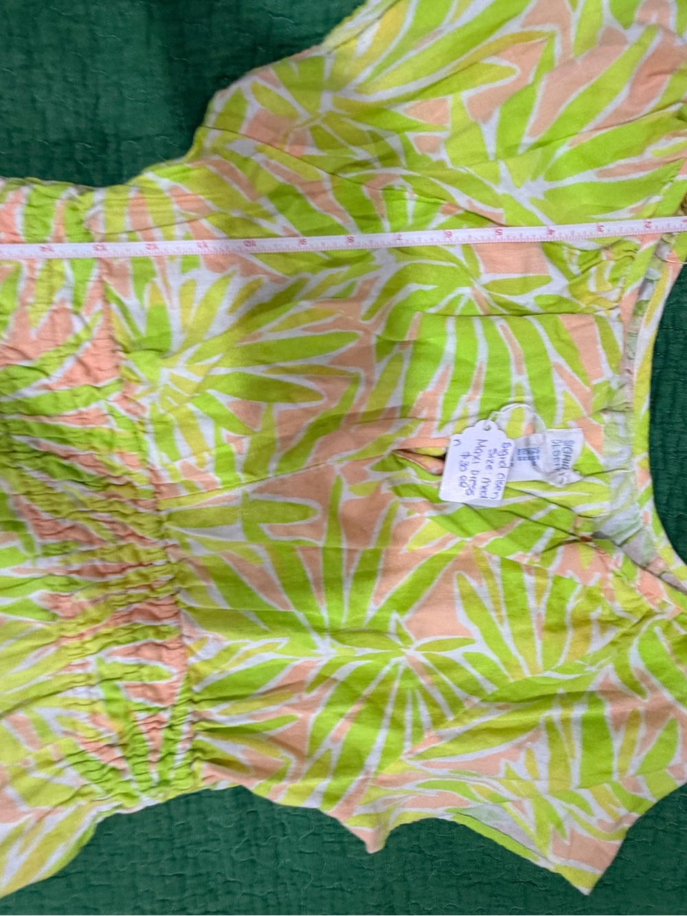 Sigrid Olsen Green and Peach Leaf-Print Maxi Dress